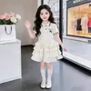 Vestido de Verano con Cuello Polo y Falda de Pastel para Niños Vestido de Manga Corta para Niñas Vestido de Princesa para Niños Vestido Estilo Preppy para Niñas