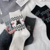 Meias de Lã para Mulheres, Meias de Cano Médio com Desenho de Urso Cartoon Fofo Estilo Japonês, Meias Quentes para Outono e Inverno, Meias Slouch Retro Fair Isle