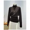 ¡Llegó! Top de punto de cuello alto con fruncido lateral, diseñado para mujer, perfecto para usar en capas en otoño e invierno, entallado a la cintura, adelgazante y elegante