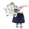 Traje de Verano de Manga Corta para Niños Transfronterizo 2025 Nuevo Guapo Bebé Camisa Ropa Moda Infantil Traje de Tres Piezas Moderno