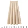 Nuevo falda de punto de cachemira y lana de punto de color liso, de siete puntos, de cintura alta, holgada, adelgazante, versátil, línea A, para otoño e invierno.