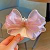 Grampo de Cabelo Grande com Laço Dourado em Organza Estilo Coreano para Meninas, Acessório de Cabelo Elegante de Princesa Top Clip
