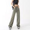 Calça Jeans Lyocell Tencel para Mulheres, Novo Estilo de Verão, Wide-Leg, Caimento Fluido, Fina, Modelagem Solta, Calça Reta de Seda Gelada