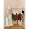 Suéter de punto trenzado, suave y puro, estilo coreano para mujer, camiseta básica de otoño e invierno, imitación de dos piezas cruzada, nuevo suéter de punto que ciñe la cintura
