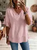 2026 Verano Nuevo Estilo Europeo y Americano Suelto Cuello en V con Flecos Manga Corta Camiseta Mujer Color Sólido Casual Top Ropa Femenina Transfronteriza