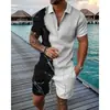 Comercio Transfronterizo Moda Tallas Grandes Cremallera Malla Camisa Polo Traje Impresión Digital 3D Ajustado Conjunto de Dos Piezas para Hombre