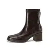 Hallazgos de Lujo a Buen Precio~ Botines Cortos para Mujer de Punta Cuadrada Estilo Retro con Tacón Grueso de 6 cm, Cierre Trasero, Elásticos, Ajuste Delgado, Botas tipo Martin, Modernos