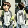 Ropa Interior de Felpa para Niños Cuello Redondo Otoño Invierno Estilo Nuevo Mediana y Grande Ropa Interior Infantil Patchwork Manga Larga Cálida Camiseta Top Cepillado