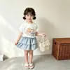Conjunto Dulce de Verano para Niñas Nuevo de Moda Versátil Dibujos Animados Manga Corta Dulce Cuadros Estilo Coreano Conjunto de Dos Piezas Moderno