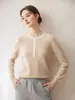 Suéter de Cachemira de Lujo Ligero con Cuello Semiabierto para Mujer, Cuello Redondo, Bloque de Color, Falso Dos Piezas, Abotonado, Tejido, Rejuvenecedor, Cálido, Suéter, Capa Base