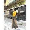 Jeans retro azules rotos de pierna ancha para mujer, tendencia de verano versátiles de nuevo estilo, pantalones de tiro bajo para chicas petite calientes