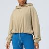 Nuevo jersey de fitness cortavientos con cremallera de cuello alto medio transfronterizo para mujer, holgado con capucha y cordón, para yoga, manga larga