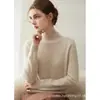 Suéter de cuello semi-alto 100% cachemir una pieza sin costuras liso color sólido versátil ajuste ceñido jersey tejido de manga larga