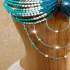 Cadena para el cuerpo de cuentas azul y blanco AYJ estilo europeo y americano, top de bikini para la playa, multicapa con pedrería brillante, para vacaciones y chicas sexys de la costa