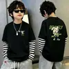 Camiseta de algodón de manga larga estampada para niños, moderna y sencilla, camiseta básica de retazos a rayas estilo coreano, top de imitación de dos piezas, estilo ins