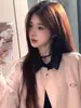 [Fábrica Autoestablecida en Stock Ahora] Traje de Béisbol Rosa Abrigo para Mujer Calle Americana Holgado Corto Gamuza Voltear