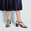 Sandalias de Verano de Tacón Grueso Estilo Europeo y Americano para Mujer, de Comercio Exterior Transfronterizo, Punta Abierta, de Moda, Versátiles, de una Sola Tira, Elegantes Tacones Altos