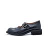 Sapatos de couro estilo britânico Brogue Carved Cut Out Mary Jane pequenos 2024 Primavera Bico redondo Salto médio grosso Boca profunda Flats para mulheres