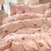Juego de Ropa de Cama Fresco y Sencillo de Algodón Puro Cepillado de Cuatro Piezas para Madre y Bebé, Sábana y Funda de Edredón de Algodón Lavado Amigables con la Piel, Juego de Tres Piezas para Dormitorio de Estudiante