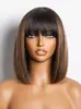 Peruca Lace Front Europeia e Americana Estilo Bobo Cabelo Curto Preto Peruca Fibra de Alta Temperatura Repartição no Meio Cacheado para Dentro Cabelo Curto Liso Venda por Atacado