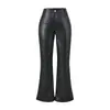 301-26 Primavera Estilo Coreano Slim Fit Cintura Alta Liso Levemente Flare Biker Stretch Casual Calça de Couro