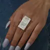 Anillo Abierto Brillante de Cristal de Alta Gama Explosiones Europeas y Americanas Anillo Geométrico de Diamante de Pedrería para Mujer
