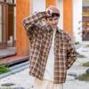 Camisa retro japonesa cityboy con forro polar otoño e invierno para niños estilo universitario engrosada para pareja cálida a cuadros