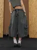 Calça Pantalona Plissada com Cordão Onlpp Estilo Retrô Americano para Mulheres com Bolsos Grandes, Calça Casual Cropped Estilo Workwear