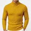 Suéter para Hombre Otoño/Invierno 2026, Tejido de Punto de Manga Larga de Cuello Alto, Estilo Europeo y Americano, Camiseta Básica de Punto Trenzado de Color Sólido Cálido