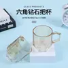 Copo de Chá Caneca de Café da Manhã Alto Valor de Cor Xícara de Chá Copo para Leite Aveia Suco de Fruta Copo para Infusão Hexagonal Copo com Alça de Diamante