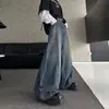 Jeans retro americanos de alta costura transfronterizos, con efecto lavado de bigotes de gato, pierna curva, pierna ancha para hombre, corte holgado, largos hasta el suelo, pantalones largos casuales