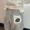 Pantalones Casuales de Invierno para Niñas, Estilosos de Marca de Moda para Bebés y Niños Pequeños, Estilo Coreano, Forrados de Polar, Gruesos, Rayados con Dibujos, Largos