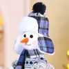 Adorno de Escritorio Figura de Muñeco de Nieve de Tela Azul para Esquiar Decoración de Muñeco de Nieve Tejido a Cuadros Azules Regalo Navideño
