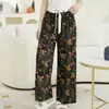 Pantalones anchos de algodón y seda, pantalones de algodón artificial, pantalones antimosquitos de verano, pantalones de casa de cintura alta para mujer de primavera y otoño, nuevos pantalones de algodón y seda
