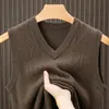 Colete de lã masculino com gola V para outono e inverno, colete de tricô jacquard, suéter de tricô sem mangas business casual masculino