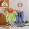 Conjunto infantil transfronterizo de manga corta, nuevo polo con solapa de coche de dibujos animados, conjunto de dos piezas elegante y guapo para bebés, verano
