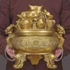 Cuenco del Tesoro de Cobre con Adorno de Sapo Dorado de Tres Patas para Sala de Estar Decoración del Hogar, Transferencia de Riqueza y Alcancía para Ahorrar Dinero