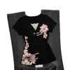 Camiseta Retro Vintage Americana de 26 Anos, Design de Nicho Preto com Patchwork de Renda, Manga Curta, Caimento Justo e Valoriza o Corpo