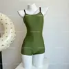 Traje de baño de competición verde musgo para mujer para uso en piscina, estilo nuevo conservador, traje de baño de una pieza tipo boxer de alta gama ajustado