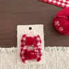 Excelente Diadema de Lana a Cuadros Rojos para Otoño e Invierno, Pinza para el Cabello con Lazo Rojo Dulce de Año Nuevo, Lazo para el Cabello con Bola de Felpa Linda