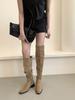 Botas Longas de Salto Grosso Bico Fino Cáqui para Mulheres, Botas Acima do Joelho, Botas de Cano Alto, Botas de Montaria Femininas