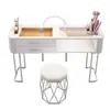 Mesa de Manicure Estilo Cream Branca Estilo Japonês Vidro Única Conjunto Completo Luxo Simples Mesa de Manicure Armazenamento Mesa de Manicure Dobrável