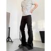 Calça Casual de Sarja Americana Resistente com Pregas de Bolso para Homens e Mulheres High Street Hip-Hop Calça Reta Solta de Alta Qualidade