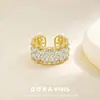 Anillo de Flor Hueca Cortada con Circonita Retro, Elegante y de Moda, Lujo Accesible y Anillo Abierto de Gama Alta, Joyería de Mano Exquisita, Única y Resistente