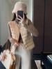 Moda em Camadas Qualidade Fashionável Colete de Veludo de Ganso Branco Jaqueta Leve Curta de Penas Casaco Feminino 24 Outono e Inverno Novo