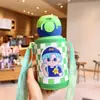 Taza Isotérmica Infantil, Modelo Nuevo para Niñas, Vaso con Popote, Botella de Agua Portátil Doble Uso para Niños que Van a la Escuela