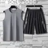 Camiseta regata sem mangas solta para esportes e lazer ao ar livre no verão, conjunto unissex de regata elástica respirável de seda gelada para corrida