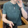 Camiseta Masculina de Manga Curta de Seda Gelada Transfronteiriça, Secagem Rápida de Verão, Fina, Estilo Europeu, Gola Redonda, Estampada, Camiseta Respirável Masculina