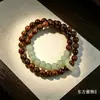 Pulsera auténtica de madera de durazno vieja de Taishan de doble bucle, pulsera de cuentas de oración budista de madera de azufaifo alcanzada por un rayo, jade Dongling de mitad montaña mitad agua al por mayor