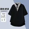 Camiseta de Manga Curta Masculina de Design Duas Peças de Alto Padrão, Camisa Polo Moderna e Estilosa, Meia-Manga Masculina Amiga da Pele para o Verão